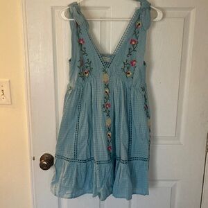 Urban Outfitters Blue Floral Embroidered Dress
